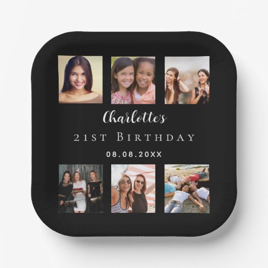 Schwarzes Foto Geburtstagsparty Pappteller (Vorderseite)