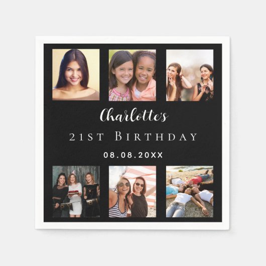 Schwarzes Foto Geburtstagsparty Serviette (Vorderseite)