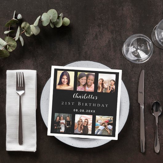 Schwarzes Foto Geburtstagsparty Serviette