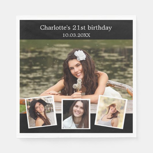 Schwarzes Foto Geburtstagsparty Serviette (Vorderseite)