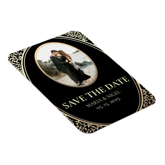 Schwarzes Foto Hochzeit speichern das Datum Einlad Magnet (Rechte Seite)
