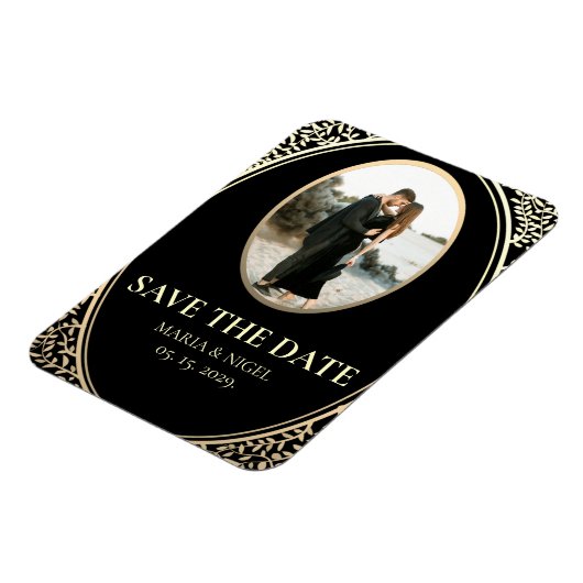 Schwarzes Foto Hochzeit speichern das Datum Einlad Magnet (Linke Seite)