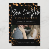 Schwarzes FOTO Imitate Metal Gold Weiße Typografie Save The Date (Vorne/Hinten)