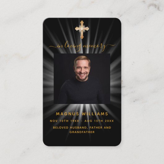 Schwarzes Foto-Kreuz-Beerdigungskarte Visitenkarte (Vorderseite)