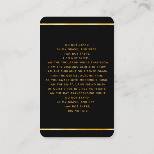 Schwarzes Foto-Kreuz-Beerdigungskarte Visitenkarte (Rückseite)