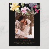 Schwarzes Foto mit großen Blumenrahmen Save The Date (Rückseite)