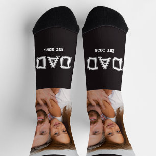 Schwarzes Foto mit Schriftzug 'Dad Established' Socken