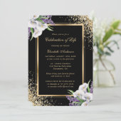 Schwarzes Foto mit weißer Blüte Einladung (Stehend Vorderseite)
