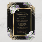 Schwarzes Foto mit weißer Blüte Einladung (Vorne/Hinten)