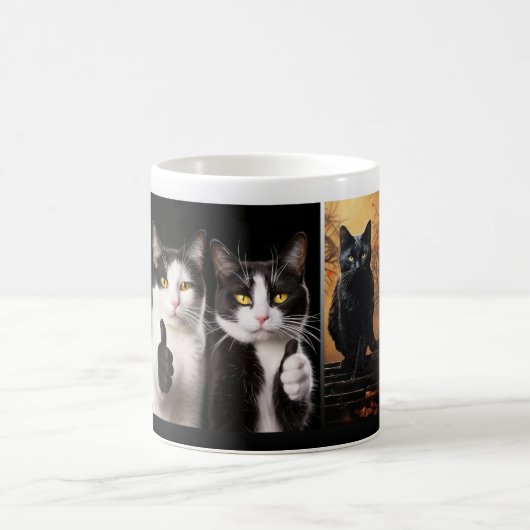 Schwarzes Foto mit weißer Katze Kaffeetasse (Mittel)