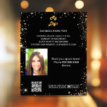 Schwarzes Foto QL-Code Werbeaktion Firmenlogo Flyer<br><div class="desc">Personalisieren Sie Ihr Firmenlogo,  Ihren Namen,  Ihre Adresse,  Ihren Text,  Ihr Foto,  Ihren eigenen QR-Code und fügen Sie ihn Ihrer Website hinzu. Schwarzer Hintergrund,  weißer Text. Dekoriert mit Imitaten Gold Glitzer Glitzern.</div>