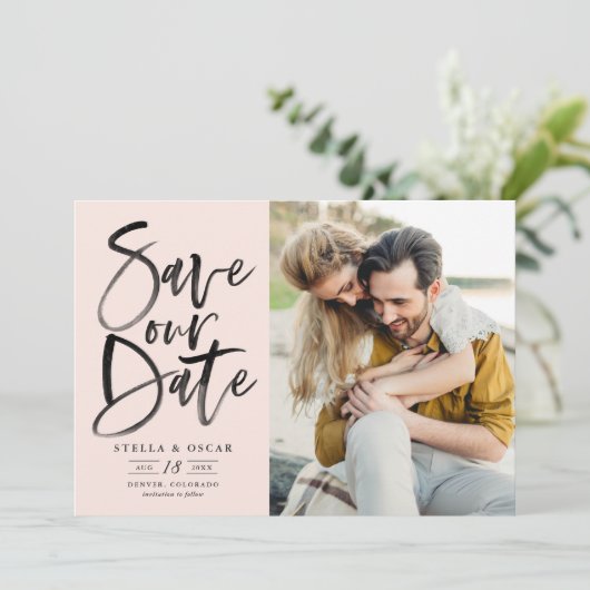 Schwarzes Foto Save The Date (Stehend Vorderseite)