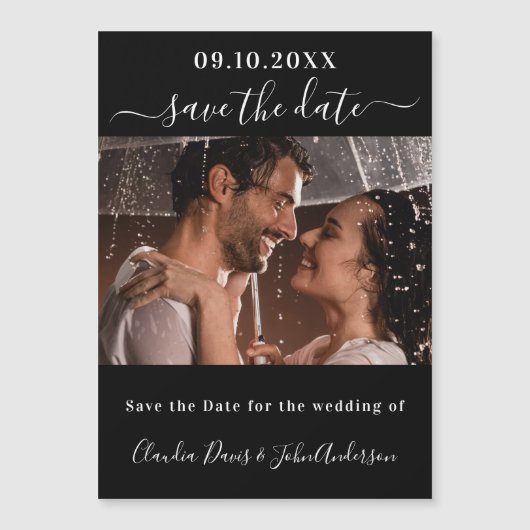 Schwarzes Foto Skript Hochzeit speichern Sie das D Magnetkarte (Vorderseite)