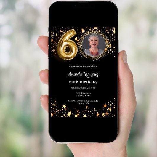 Schwarzes Foto - Sterne 60. Geburtstag Einladung