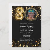 Schwarzes Foto - Sterne 80. Geburtstag Einladung (Vorderseite)