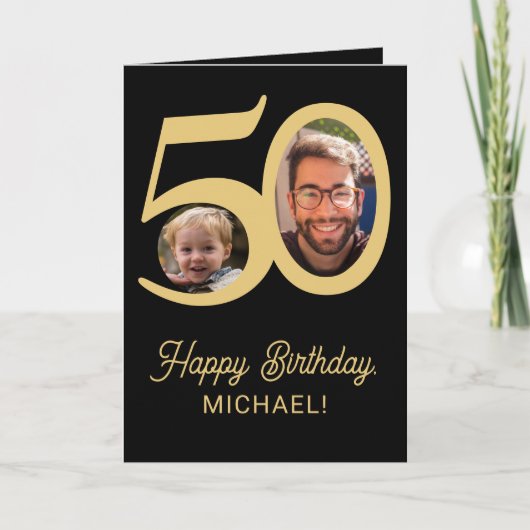 Schwarzes Foto zum 50. Geburtstag Karte (Vorderseite)