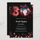 Schwarzes Foto zum Geburtstag Einladung (Vorne/Hinten)