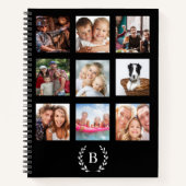 Schwarzes Fotocollage-Monogramm modernes Tagebuch Notizblock (Vorderseite)