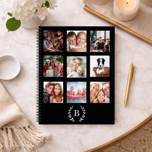 Schwarzes Fotocollage-Monogramm modernes Tagebuch Notizblock