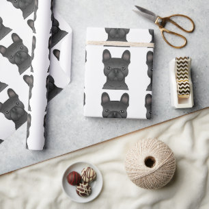 Schwarzes Französische Bulldogge Cartoon-Hundkopf- Geschenkpapier