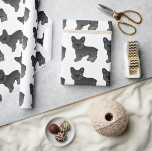 Schwarzes Französische Bulldogge Süßes Cartoon-Hun Geschenkpapier