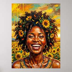 Schwarzes Frauenkunst-Sonnenblumenposter Poster
