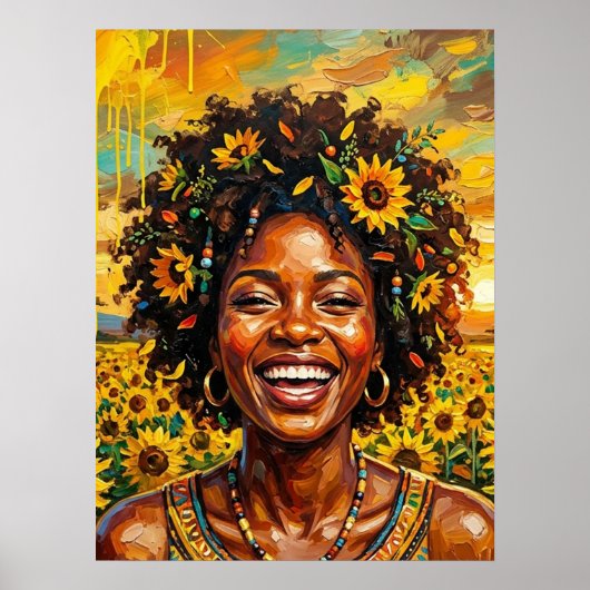 Schwarzes Frauenkunst-Sonnenblumenposter Poster (Vorne)