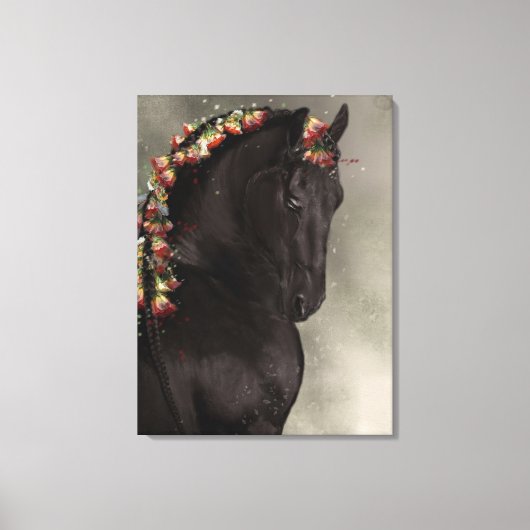 Schwarzes Friesenpferd auf Leinwand - Eingewickelt (Vorderseite)