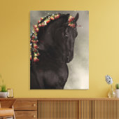 Schwarzes Friesenpferd auf Leinwand - Eingewickelt (Insitu (Wohnzimmer))