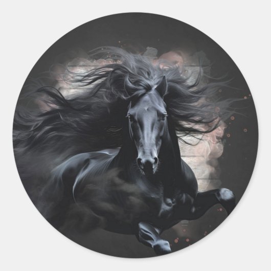 Schwarzes Friesisches Pferd Runder Aufkleber (Vorderseite)