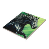 Schwarzes friesisches Stallions-Pferd Fliese (Seite)