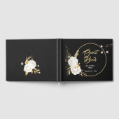 Schwarzes Gästebuch in weißem Blumengold Blätter (Voll)