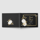 Schwarzes Gästebuch in weißem Blumengold Blätter (Voll)