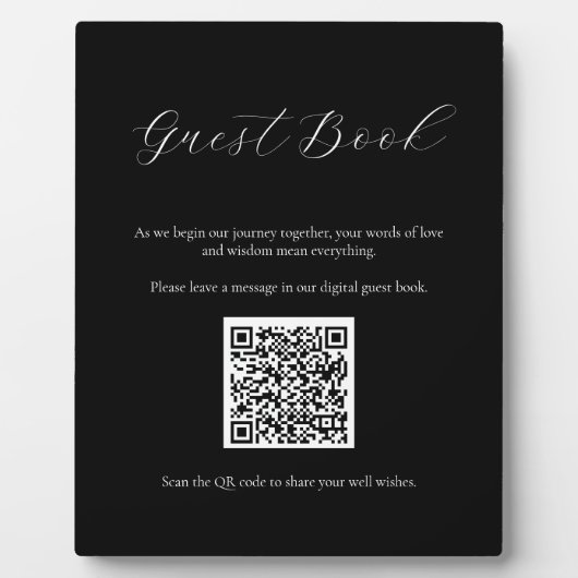 Schwarzes Gästebuchzeichen mit QR-Code Plaque Fotoplatte (Vorderseite)