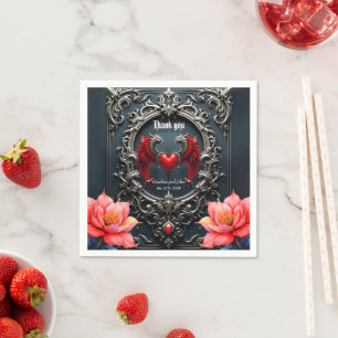 Schwarzes geflügeltes Herz Gothic Romance Elegant Serviette
