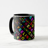 Schwarzes "Gefühl so kalt Niedlich" Textmuster Tasse (Vorderseite Links)