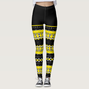 Schwarzes, gelbes und weißes Tribal-Muster Leggings