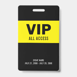 Schwarzes gelbes VIP-All-Access-Pass Event-ID-Abze Ausweis