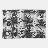 Schwarzes geometrisches Labyrinthmuster auf weißem Geschirrtuch (Horizontal)