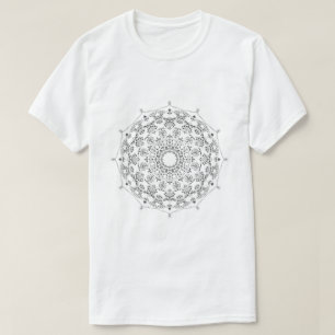 Schwarzes geometrisches Mandala-Muster auf weißem T-Shirt