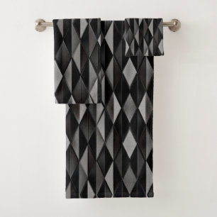 Schwarzes geometrisches Muster Badhandtuch Set