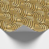 Schwarzes geometrisches Muster, goldener Hintergru Geschenkpapier (Ecke)