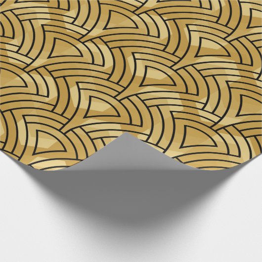 Schwarzes geometrisches Muster, goldener Hintergru Geschenkpapier (Ecke)