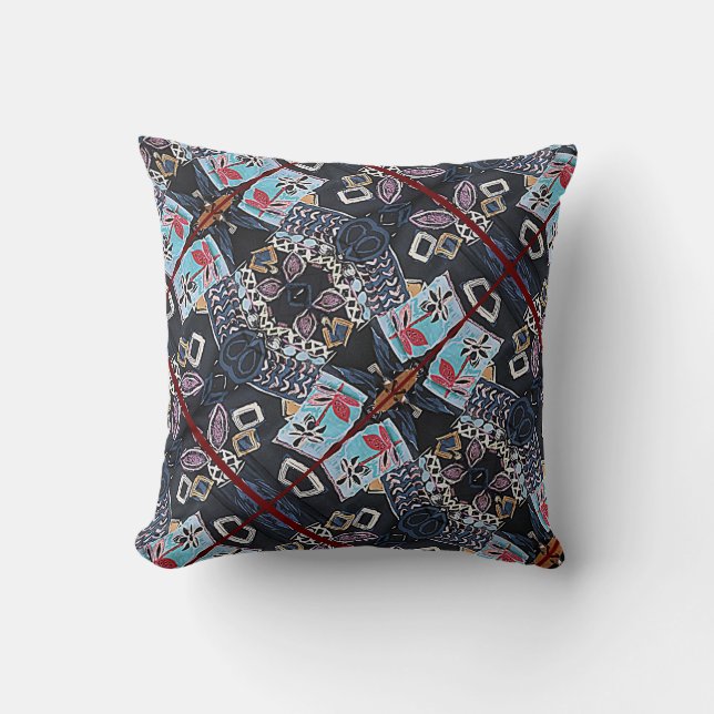 Schwarzes geometrisches Muster Kissen (Vorderseite)