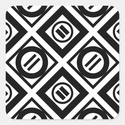 Schwarzes geometrisches Muster mit gleicher Zeiche Quadratischer Aufkleber (Vorderseite)