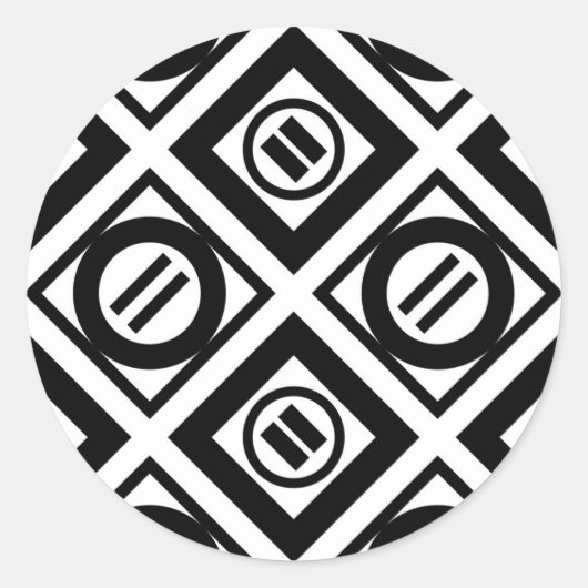 Schwarzes geometrisches Muster mit gleicher Zeiche Runder Aufkleber (Vorderseite)