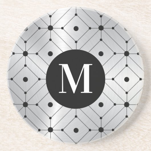 Schwarzes geometrisches Muster silbermetallischer Getränkeuntersetzer (Vorne)