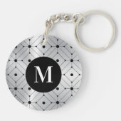 Schwarzes geometrisches Muster silbermetallischer  Schlüsselanhänger (Rückseite)