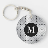 Schwarzes geometrisches Muster silbermetallischer Schlüsselanhänger (Vorderseite)