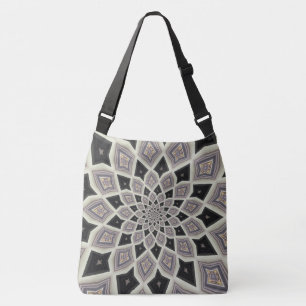 Schwarzes geometrisches Spiral-Fraktal-Mosaik-Kuns Tragetaschen Mit Langen Trägern